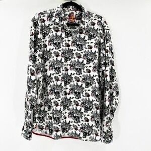 Luciano Visconti Mens XL Signature Collection Skull Floral Print Button Down